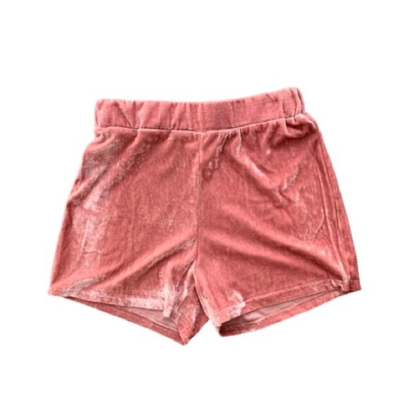 Women's Shorts Crushed Velvet Velour High Rise Waist Elastic waistband Rose Pink - Picture 9 of 14